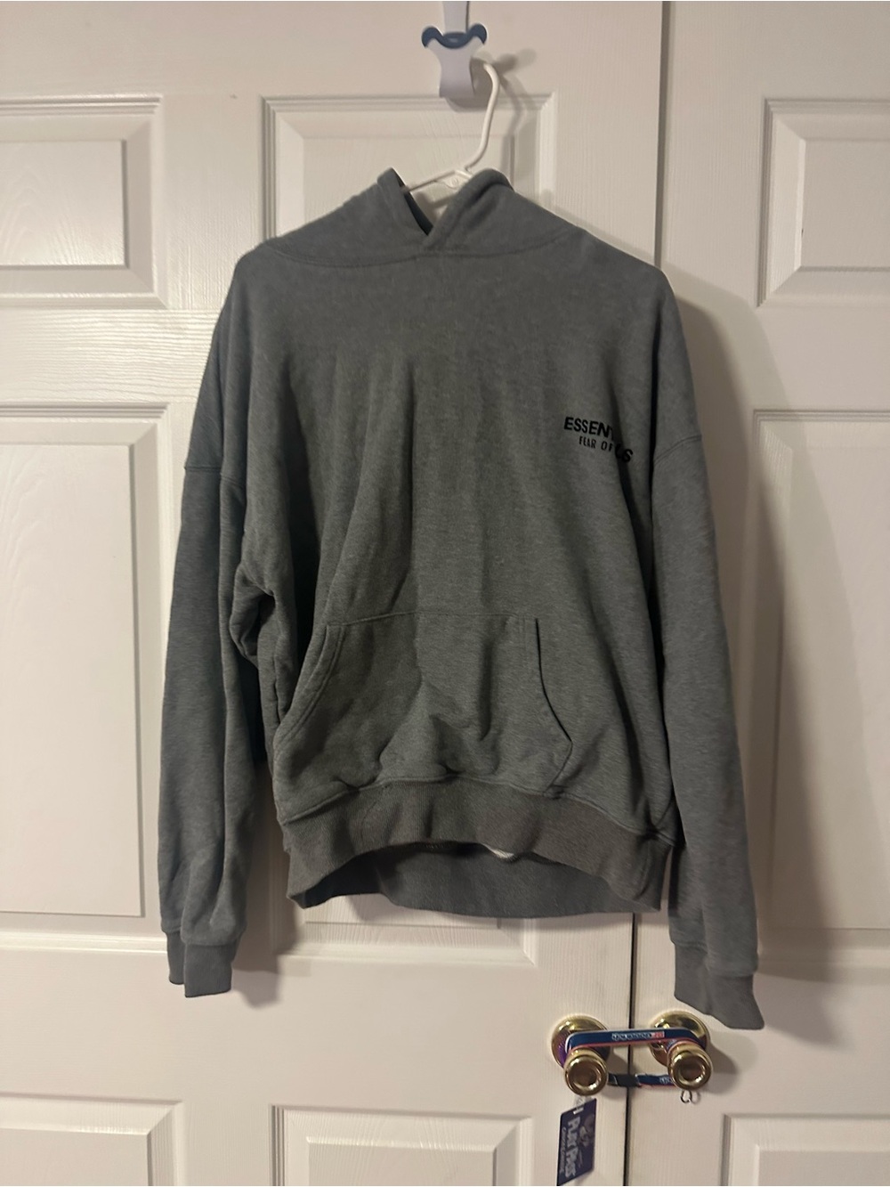 Essentials Gray Hoodie with Subtle Chest Logo and Back Large